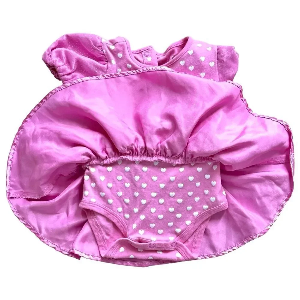 Disney Baby Short Sleeve Pink Heart Print Tulle Skirt Onesie. 18-24 Months.